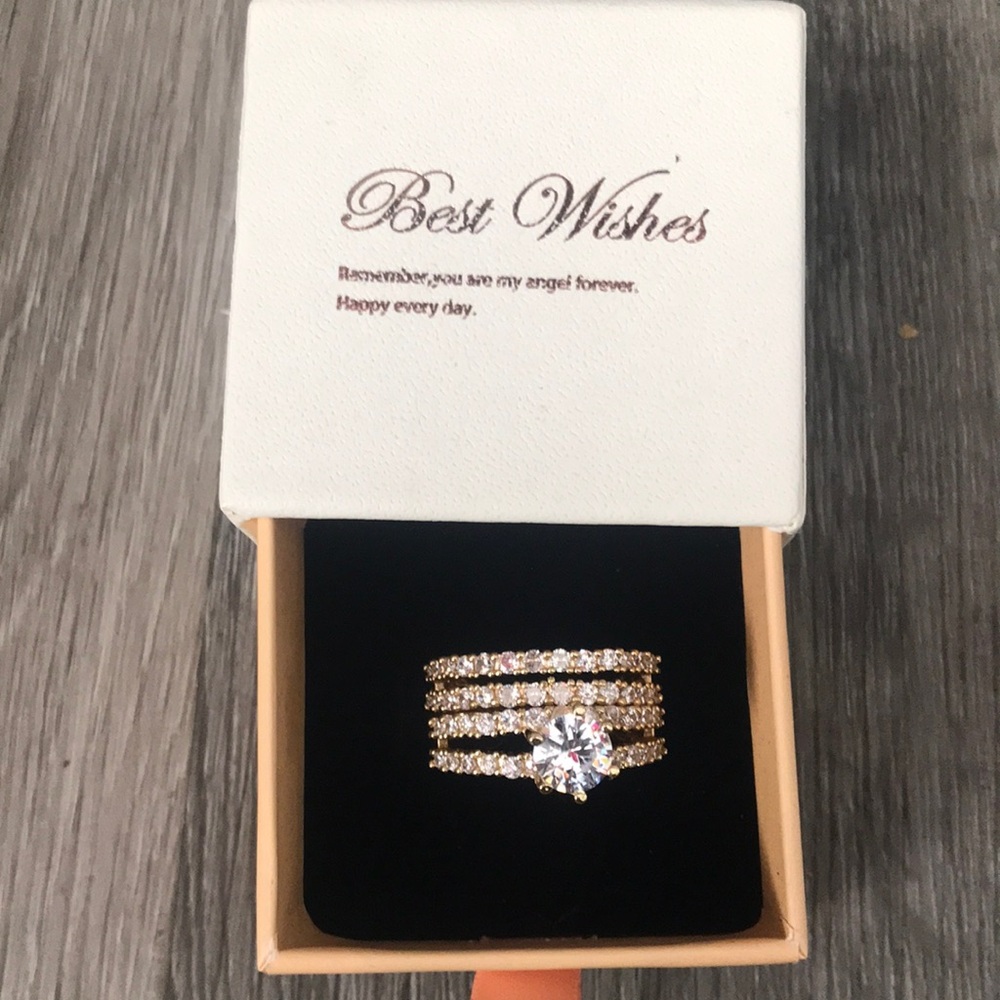 Ring Gold-tone Clear Crystal Bridal Ring Set - Ring